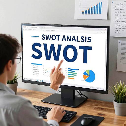 Professional Workspace with Digital SWOT Analysis