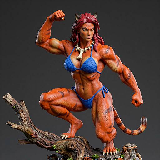 Muscular Tiger-Stripped Woman Statue