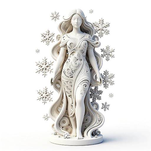 Intricate White 3D Sculpture with Snowflakes