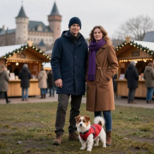 Couple at Christmas Market with Dog
