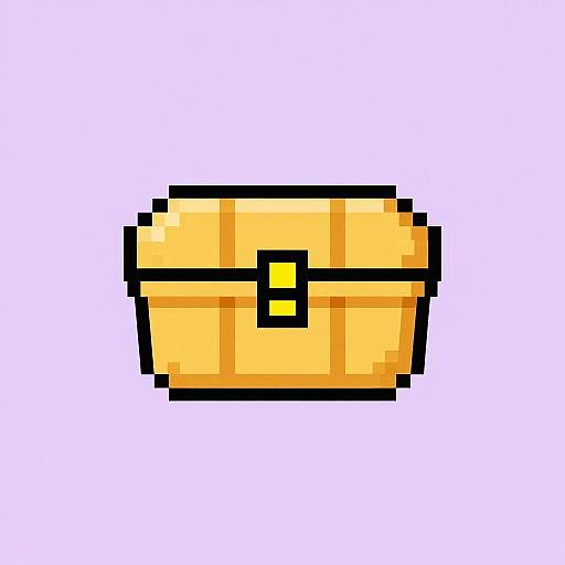 Pixel art of a yellow, rectangular, locked treasure chest with a black outline and a small yellow square lock, set against a plain white background.
