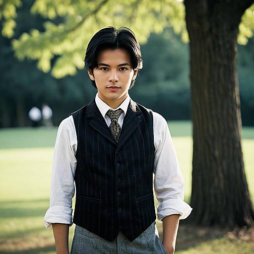 Young Man in Vintage Vest Outdoors