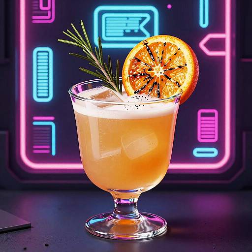 Neon Cyberpunk Whiskey Sour Illustration
