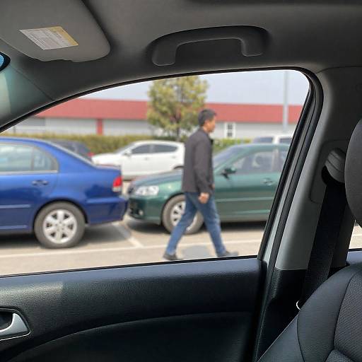 Driver's Seat View: Man by Green Sedan