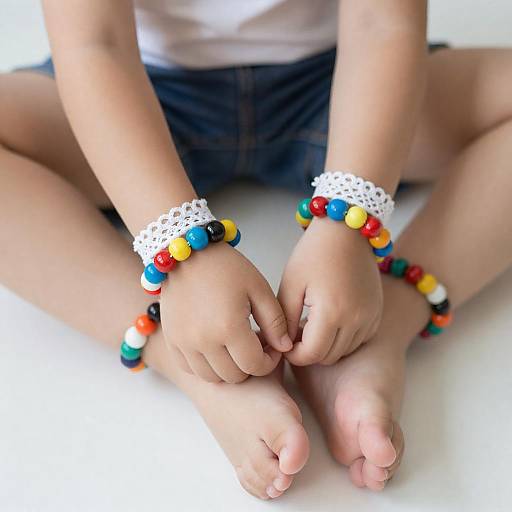 Colorful Beaded Bracelets on Child's Wrists