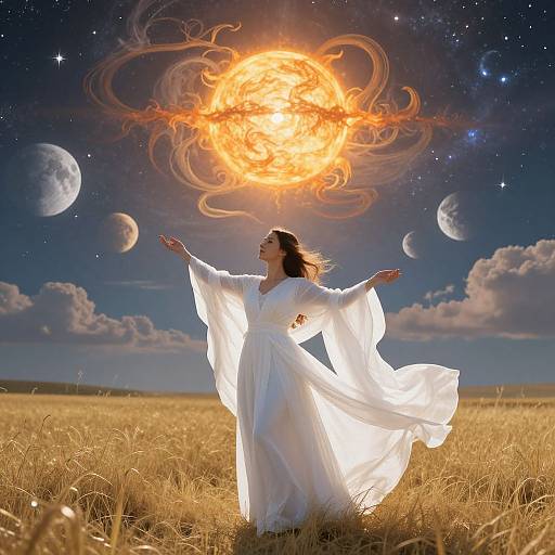 Radiant Woman in Celestial Field