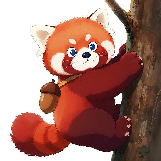 Ghibli-Inspired Red Panda with Acorn Pouch
