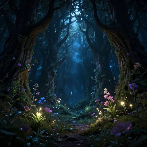 Enchanted Elven Forest at Night