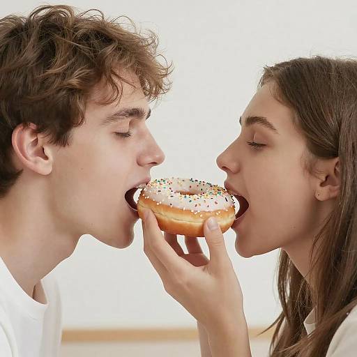 Romantic Moment Over a Shared Donut