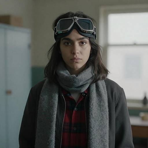 Serious Woman in Dimly Lit Room