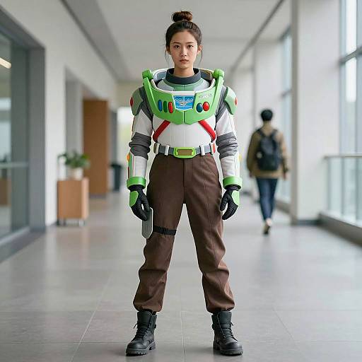 Woman Wearing Futuristic Buzz Lightyear Costume