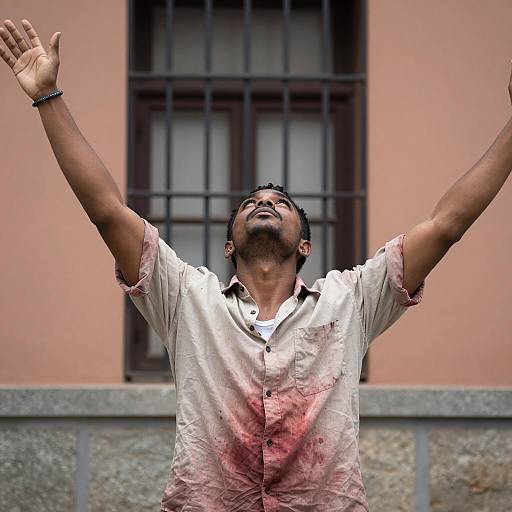 Dramatic Portrait of a Raised Arms Man