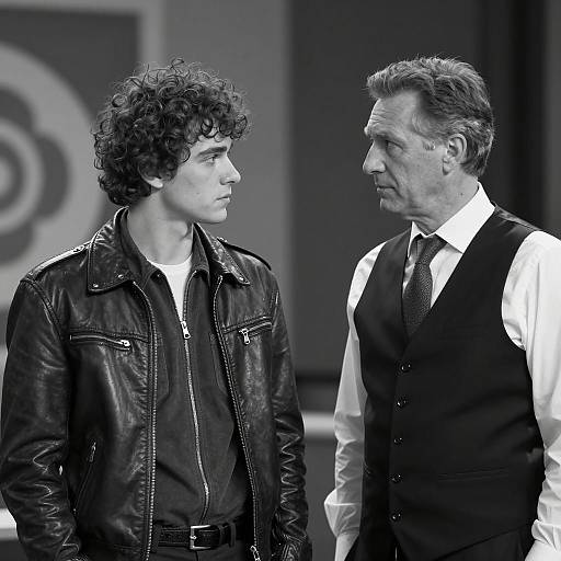 Black and White Portrait of Two Men Facing Each Other