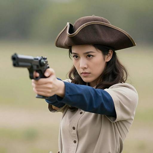 Tricorn Hat Woman Aiming Pistol