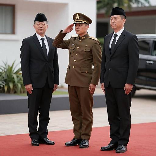 Formal Men on Red Carpet Saluting