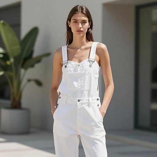 Photorealistic Fashion Model in White Overalls