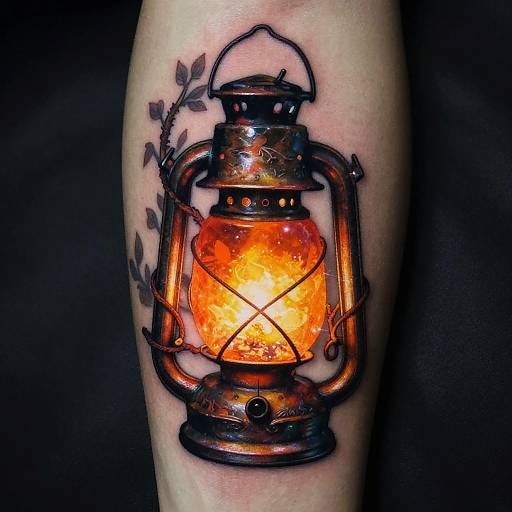 Realistic Glowing Lantern Tattoo Design
