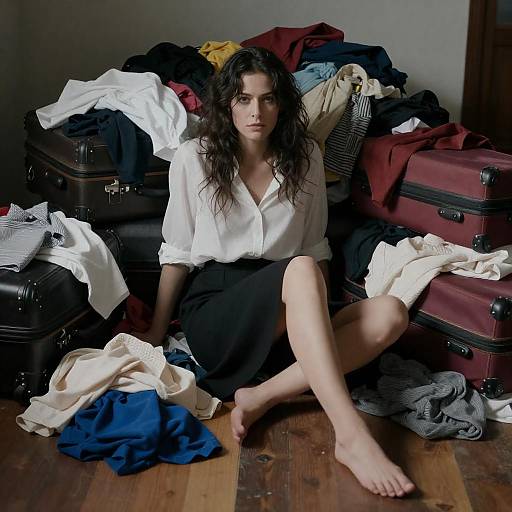 Disheveled Woman Amidst Chaotic Luggage