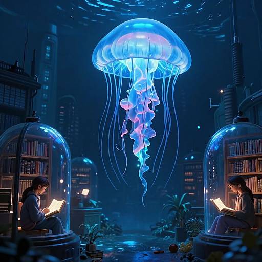 Cyberpunk Bioluminescent Jellyfish City