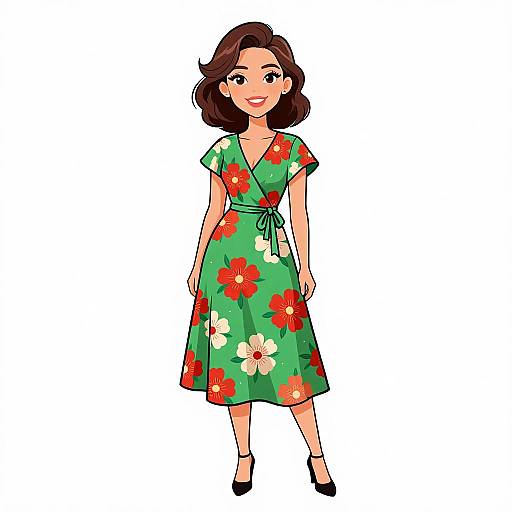 Vintage Woman in Floral Midi Dress