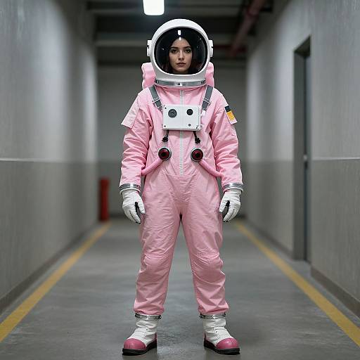 Woman in Pink Astronaut Suit