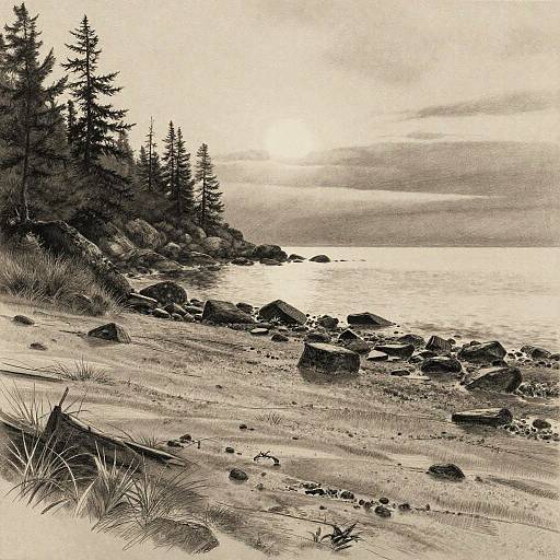 Secluded Cove Charcoal Drawing