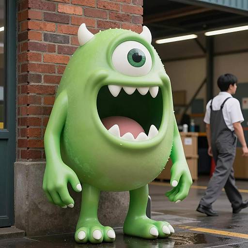 Cartoon Monster in Industrial Setting