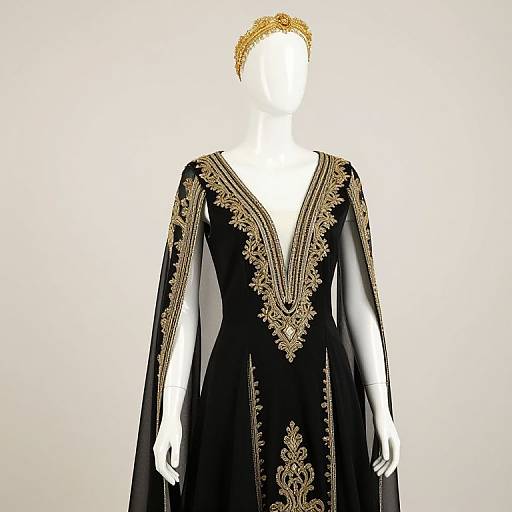 Elegant Black Dress with Gold Embroidery