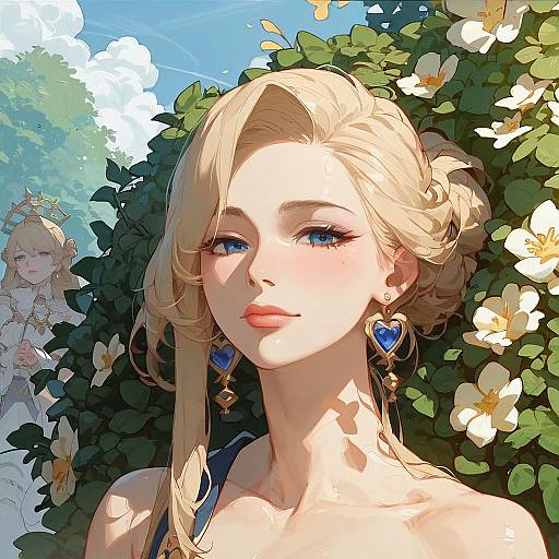 Stunning Blonde Anime Queen in Garden