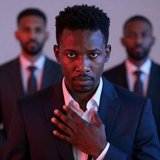 Serious Man in Red and Blue Lighting