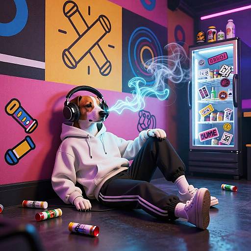 Chill DJ Dog in Neon Dance Club