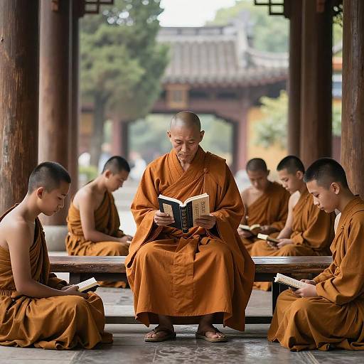 Tranquil Buddhist Temple Gathering Scene