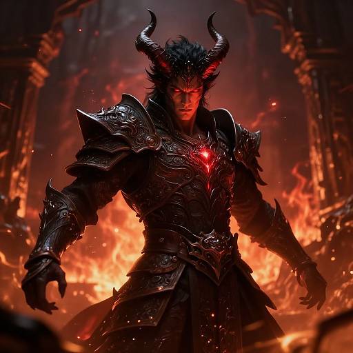 Handsome Male Demon in Fiery Ruins