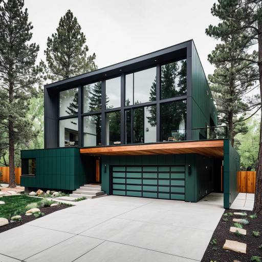 Modern Forest Green Home with Floor-to-Ceiling Windows