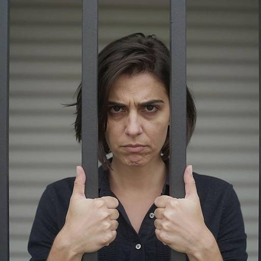 Woman Behind Bars with Intense Expression