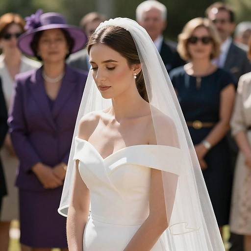 Bride in White Dress and Veil at Wedding Ceremony