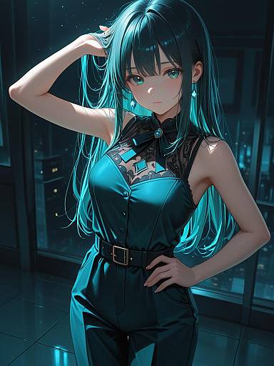 Stylish Anime Woman in Modern Jumpsuit