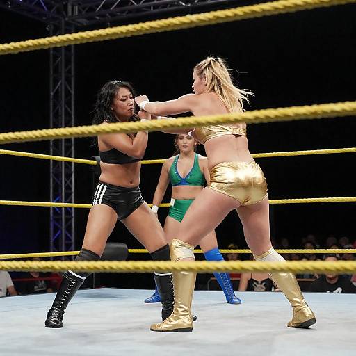 Bright Wrestling Match with Yellow Ropes