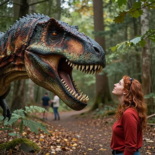 Dinosaur Encounter in a Forest Path