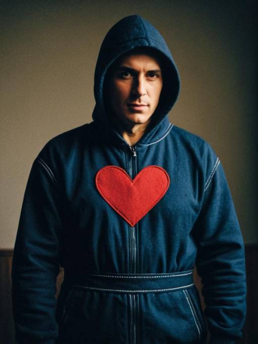 Cinematic Portrait of Man in Heart Costume