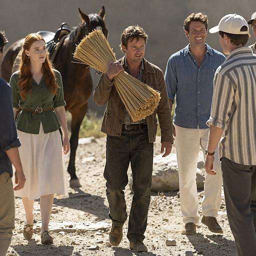 Dynamic Movie Scene with Characters and Horse