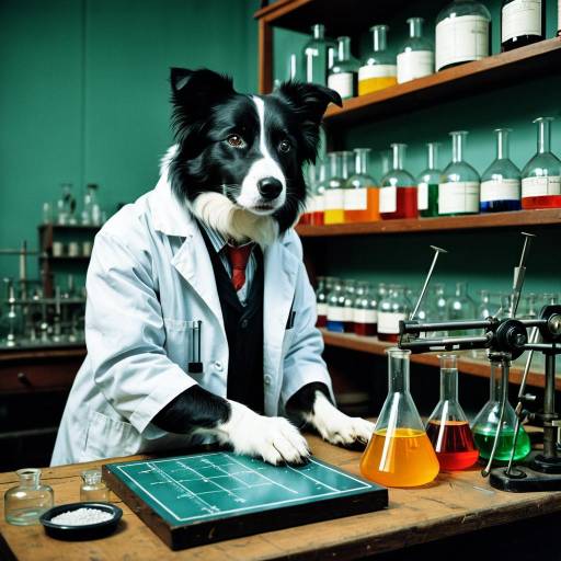 Border Collie Scientist in Vintage Chemistry Lab