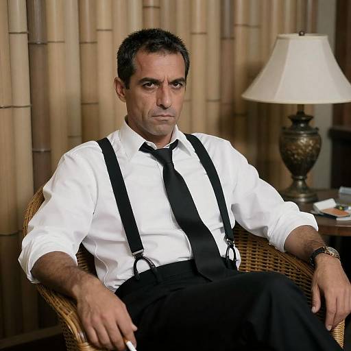 Intense Portrait of a Man in Wicker Chair