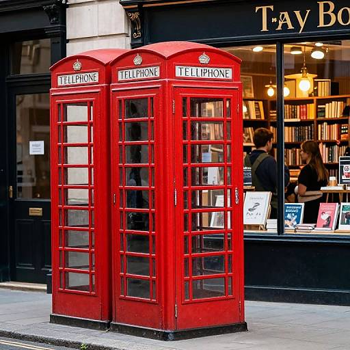 Vintage Red Phone Booths and Bookstore