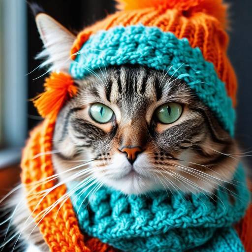 Cozy Cat Portrait with Knitted Accessories