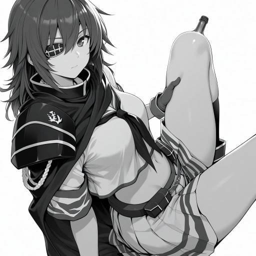 Monochrome Girl Holding Bottle in Greyscale
