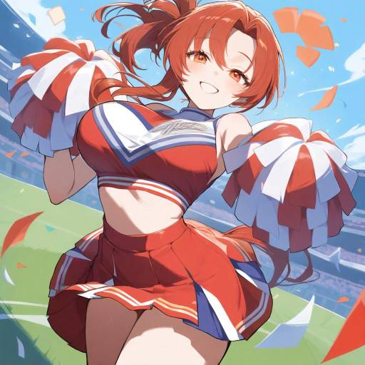 Dynamic Cheerleader in Red Outfit