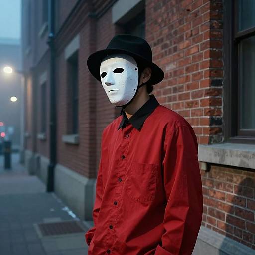 Mysterious Figure in Foggy Urban Scene