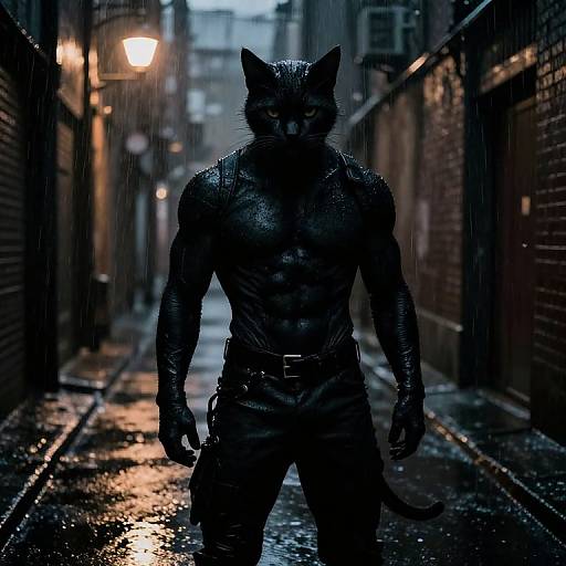 Noir Cat Bane in Rainy Alley