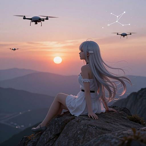 Elegant Anime Girl on Magical Peak